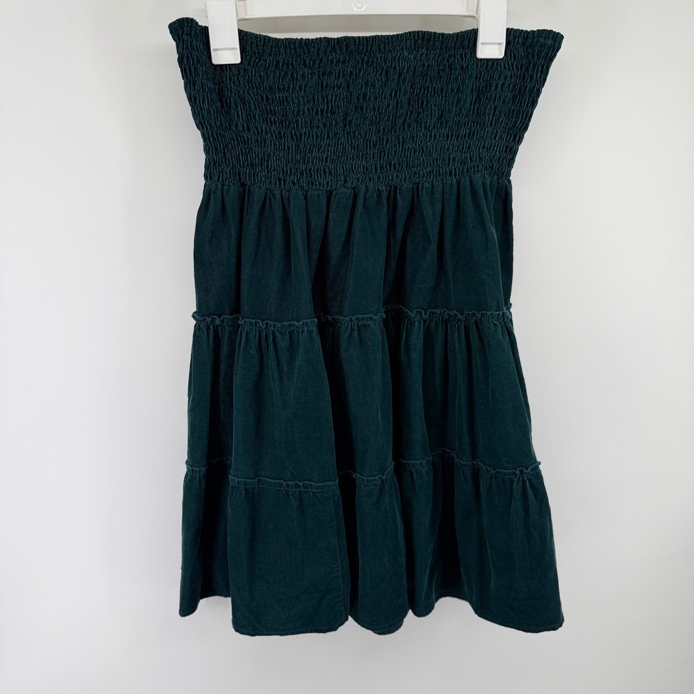 Vtg Y2K Wet Seal Womens Dark Teal Corduroy Smocked Tiered Mini Tube Dress L